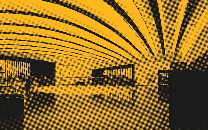 Halftone image of Aberdeen Art Gallery's top floor, showing its glass roof.